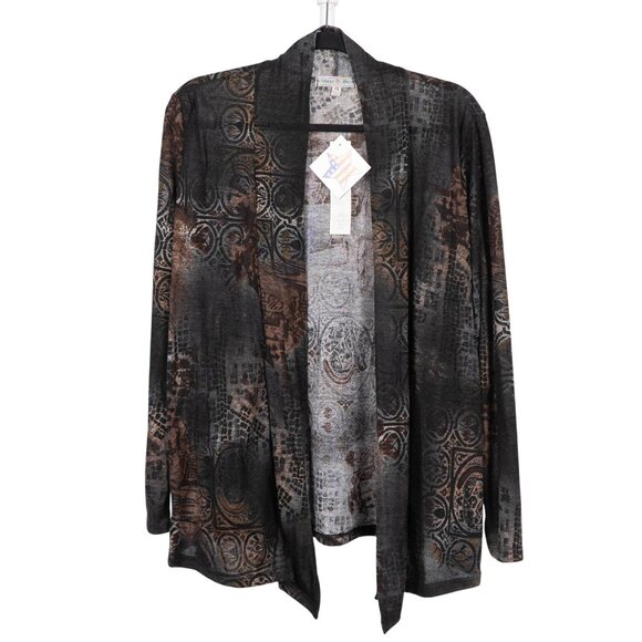 Vintage Suzie Sweaters - Vintage Suzie Cardigan XL Womens NEW Open Front Abstract Black Brown Blue USA